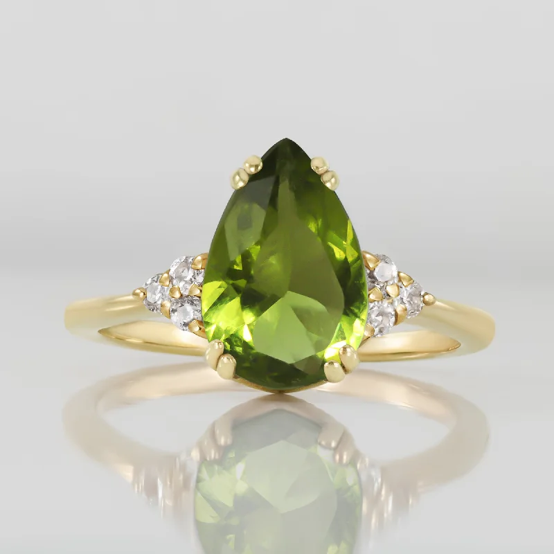 Aquamarine Gemstone Rings in 9K Gold with a Bezel Setting for a Modern and Secure FitPeridot Ring - August Birthstone Jewelry - Pear-Shaped Peridot Gemstone Statement Engagement Ring with Clear Quartz Accents