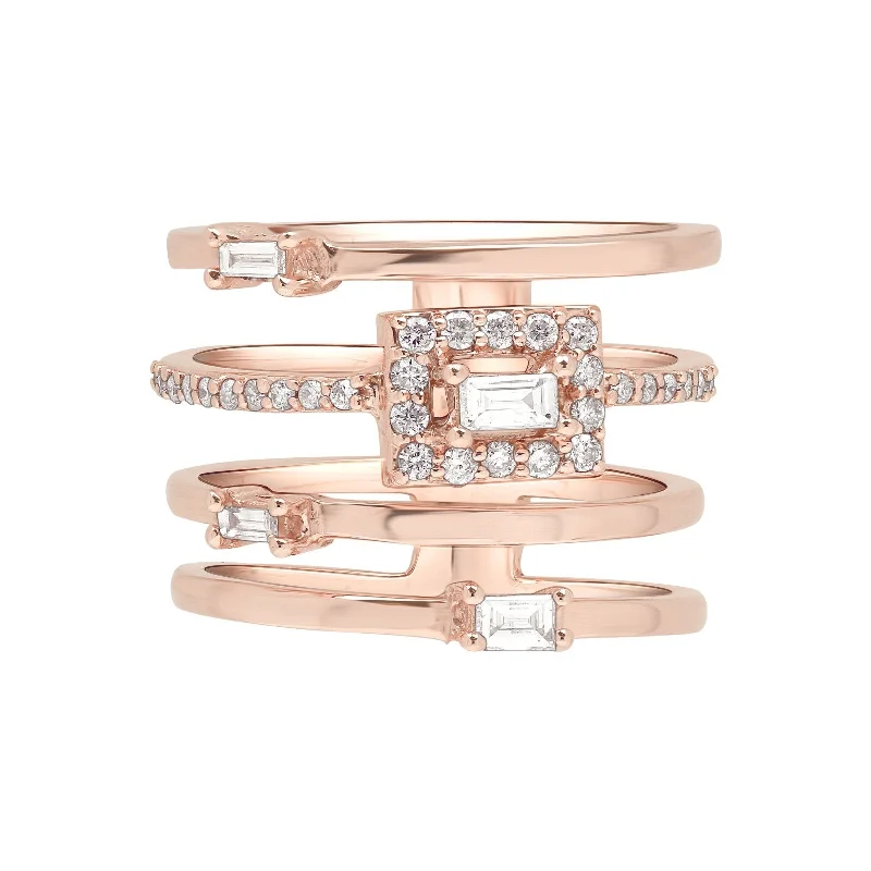 Pear - Shaped Women's Diamond Rings in Yellow Gold with a Single - Diamond Pendant LookMixed Diamond Baguette Illusion Bands