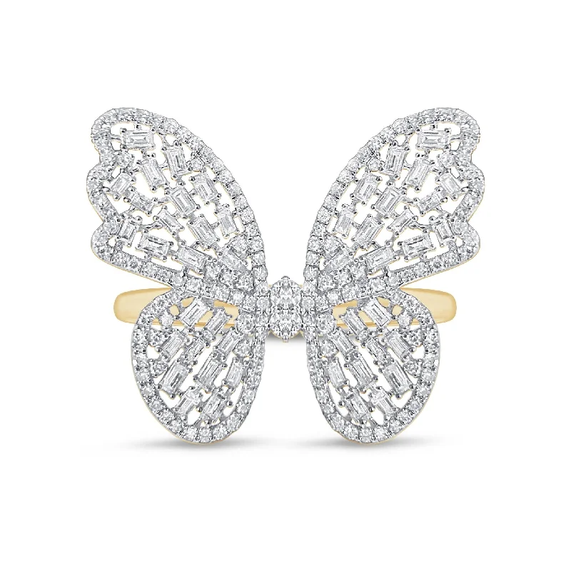 Women's Diamond Rings with Sapphire Accents in Blue for a Colorful and Sophisticated TouchBaguette Diamond Butterfly Ring