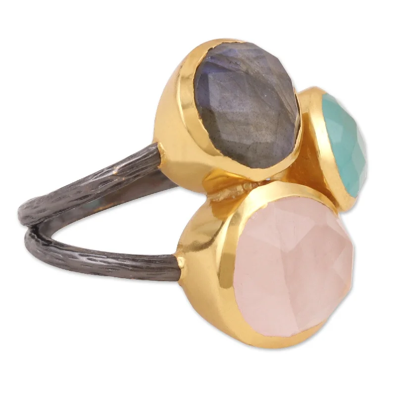 Geometric - Shaped Fashion Rings in Titanium with Iridescent InlaysNovica Handmade Sparkling Blossoms In Gold Multi-Stone Cocktail Ring