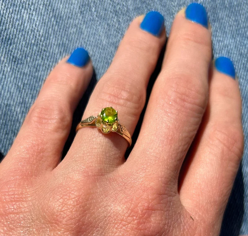 Moonstone Gemstone Rings in Silver - Plated Copper with a Celtic - Inspired Pattern for a Mystical VibePeridot Ring - August Birthstone - Round Peridot Gemstone Flower Ring