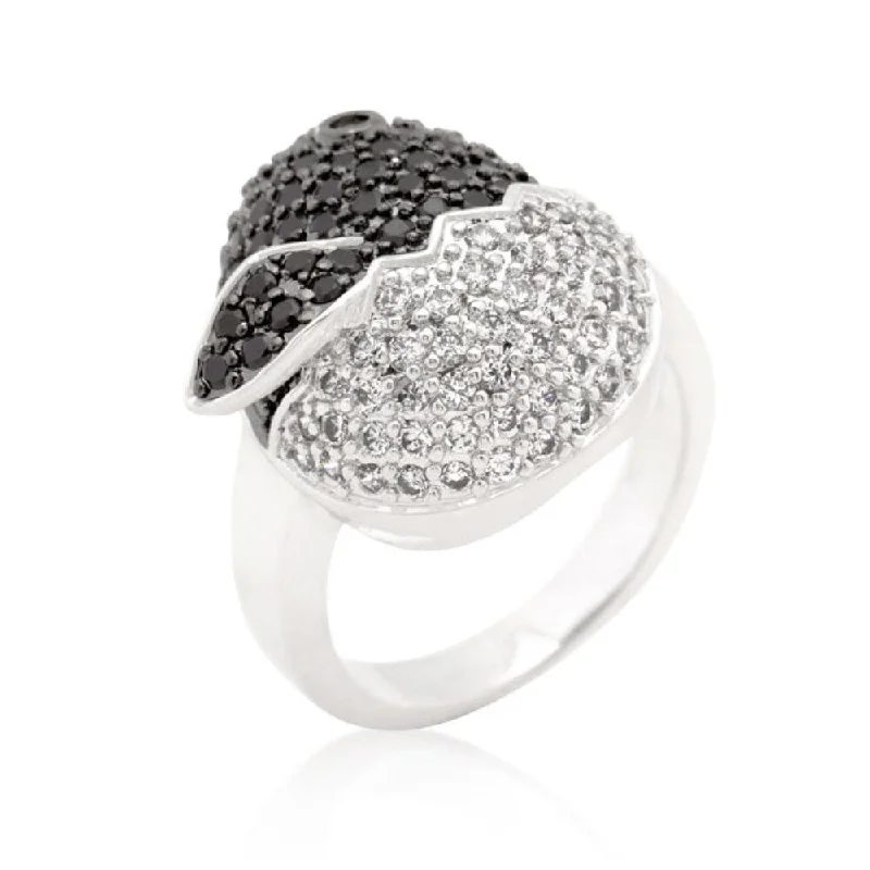 Rhinestone - Embellished Fashion Rings in Silver - Tone Metal for a Glamorous TouchBlack And White Cubic Zirconia Baby Chick Ring