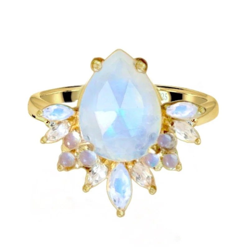 Tanzanite Gemstone Rings in 10K Gold with a Trilogy Design for a Sophisticated GiftLaihas Tearing Empress Gold Crystal Topaz and Moonstone Ring