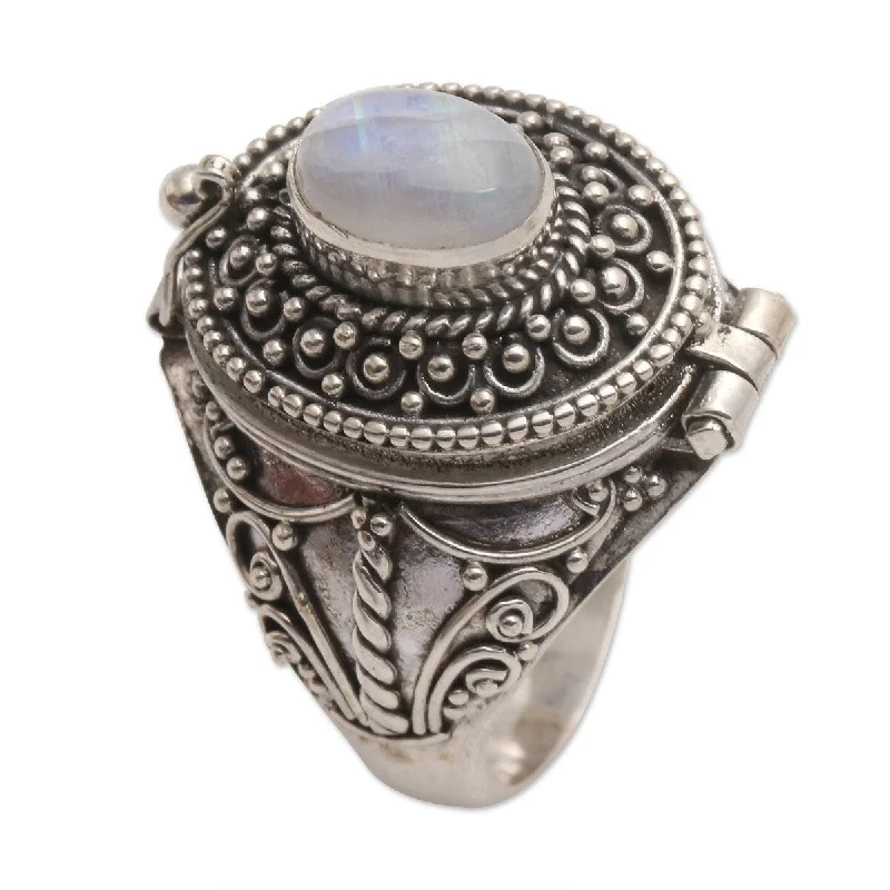 Rhinestone - Embellished Fashion Rings in Silver - Tone Metal for a Glamorous TouchNOVICA The Secret in White, Rainbow moonstone locket ring