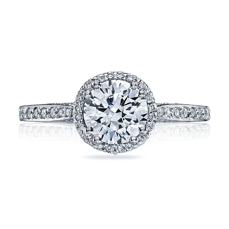 Men's Sapphire Engagement Rings in 18K White Gold with Pave Diamond AccentsRound Bloom Semi Mount Ring