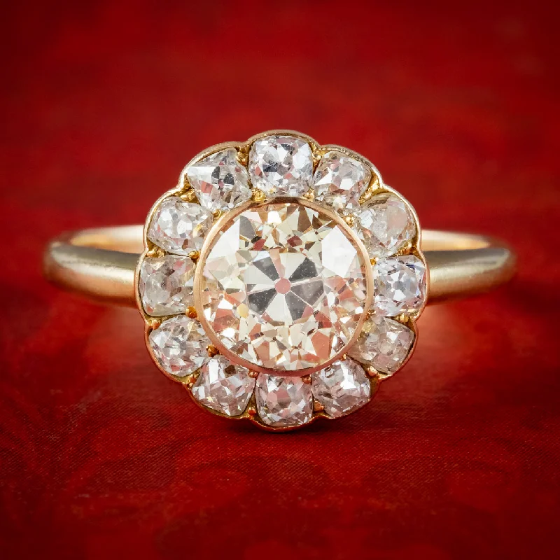 Cathedral - Style Women's Diamond Rings with a Raised Center Setting and Elaborate MetalworkAntique Victorian Fancy Diamond Daisy Cluster Ring 2.7ct Total