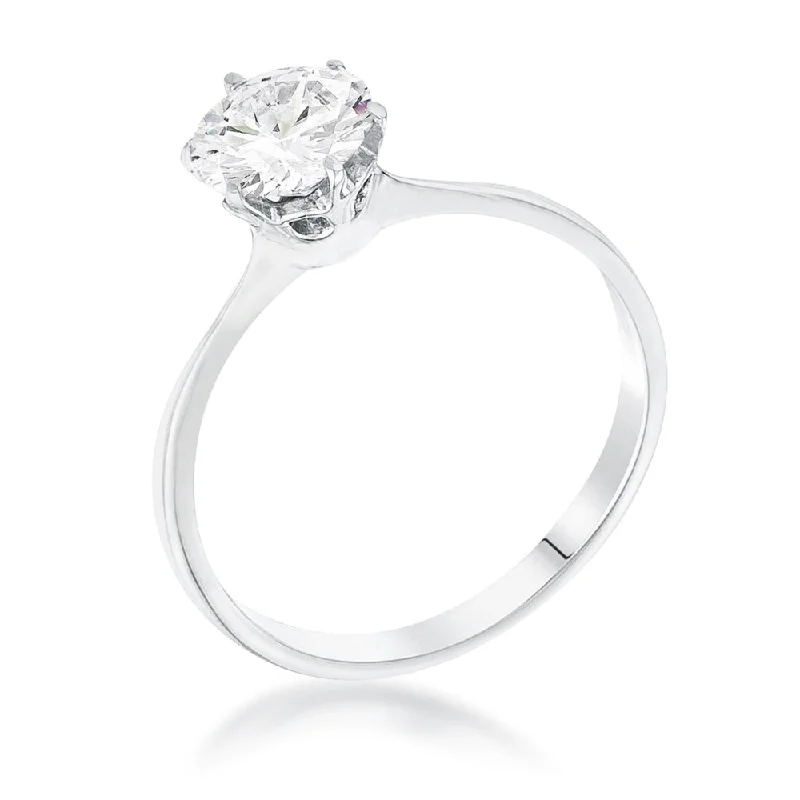 Open - Band Fashion Rings in Sterling Silver with Gemstone InlaysRhodium 1-Carat Single Stone CZ Classic Solitaire Ring