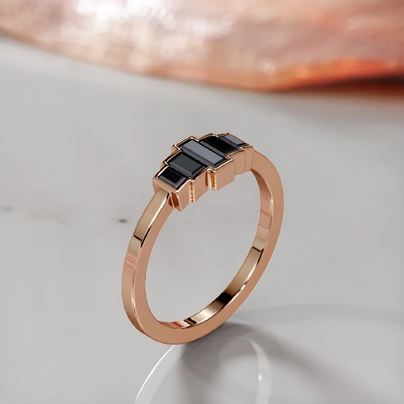 Heart - Shaped Women's Diamond Rings in Rose Gold for a Romantic and Symbolic GiftBlack Orchid Geometric  Natural Black Diamond Ring Set With Baguette Cut Diamonds