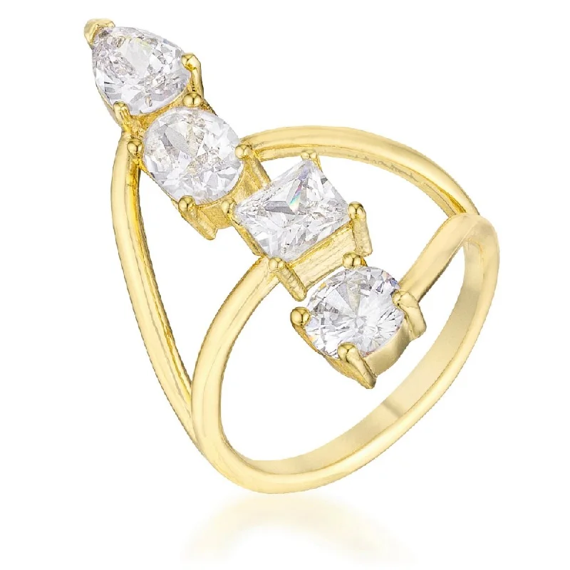 Minimalist Fashion Rings in Stainless Steel with a Single Solitaire Crystal3CT Stunning CZ Goldtone Ring