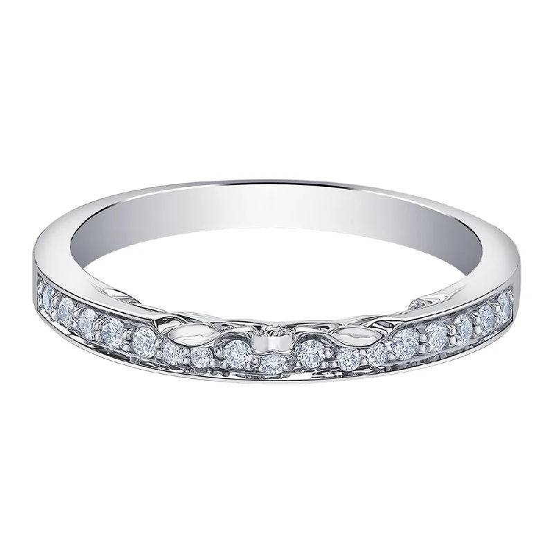 Women's Solitaire Diamond Rings with Round - Cut Diamonds and Platinum Settings for an Elegant EngagementFitted Diamond Wedding Band with Filigree Detailing