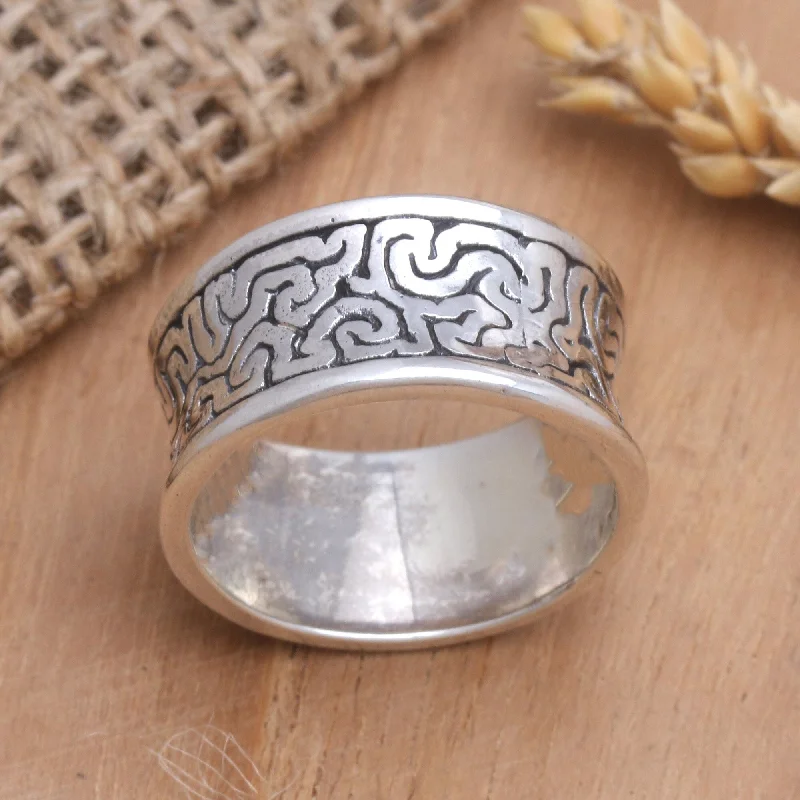 Fashion Rings with Initial Charms in Silver - Plated Metal for a Custom AccessoryNovica Handmade In A Labyrinth Men'S Sterling Silver Band Ring