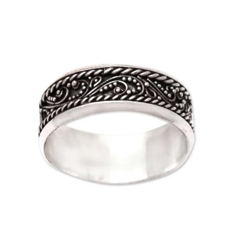 Geometric - Shaped Fashion Rings in Titanium with Iridescent InlaysNOVICA Lassoed Vines, Sterling silver band ring