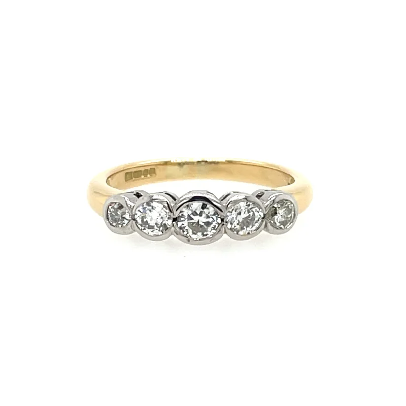 Women's Solitaire Diamond Rings with Round - Cut Diamonds and Platinum Settings for an Elegant Engagement18ct Yellow Gold 0.70ct Diamond Five Stone Rubover Half Eternity Ring