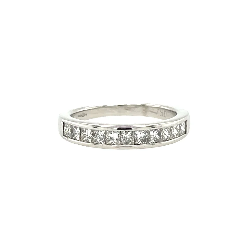 Vintage - Style Women's Diamond Rings with Floral - Engraved Bands and Multiple Diamond Accents18ct White Gold 0.75ct Princess Cut Diamond Channel Set Half Eternity Ring