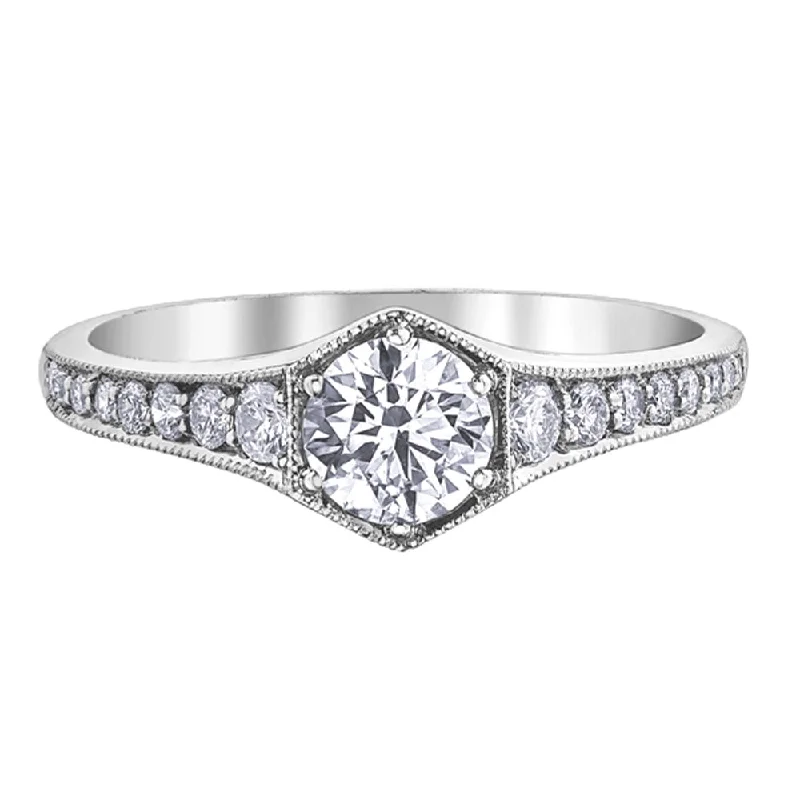 Channel - Set Women's Diamond Rings with Diamonds Securely Held in a Metal Groove for DurabilityRound Canadian Diamond Ring in Hexagonal Setting