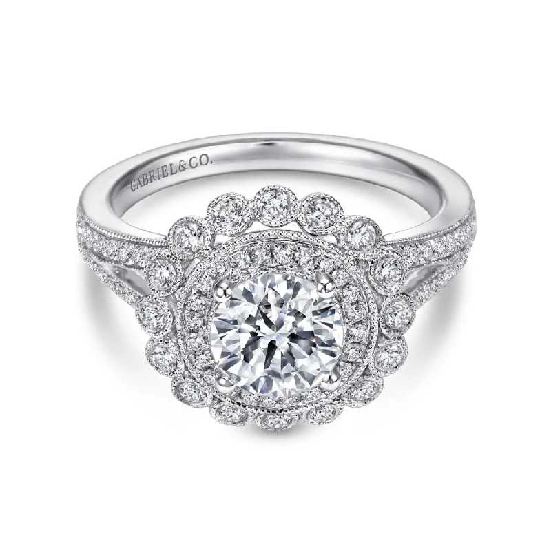 Cluster - Style Women's Diamond Rings with Multiple Small Diamonds Arranged in a Stunning PatternGabriel 14K White Gold .52ctw Round Halo Style Diamond Semi-Mount Engagement Ring