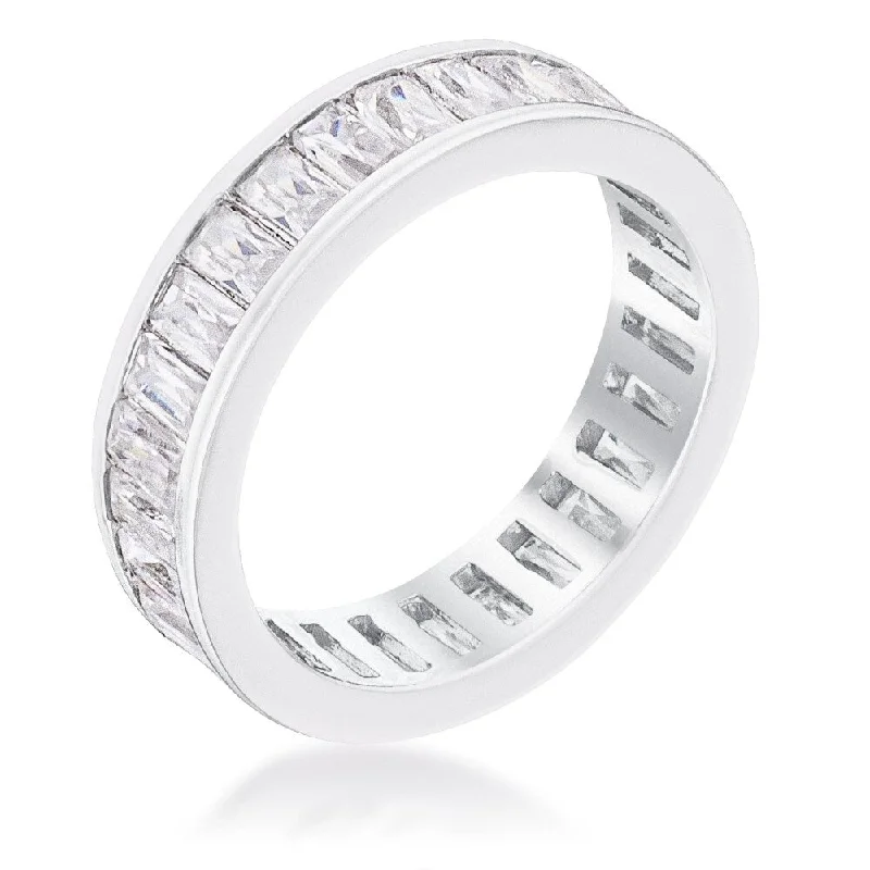 Knuckle - Duster Fashion Rings in Black - Plated Metal with Spike DetailsRhodium Plated Baguette Emerald Cut Eternity Ring