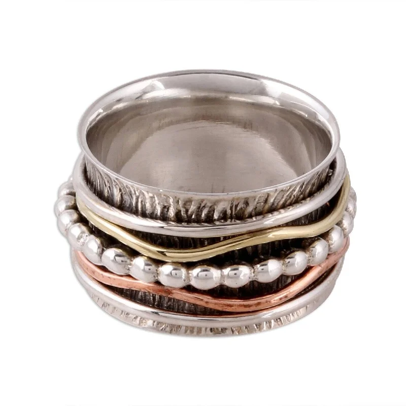 Stackable Fashion Rings in Rose - Gold Tone with Delicate Floral EngravingsNOVICA Dotted Flair, Sterling silver spinner ring