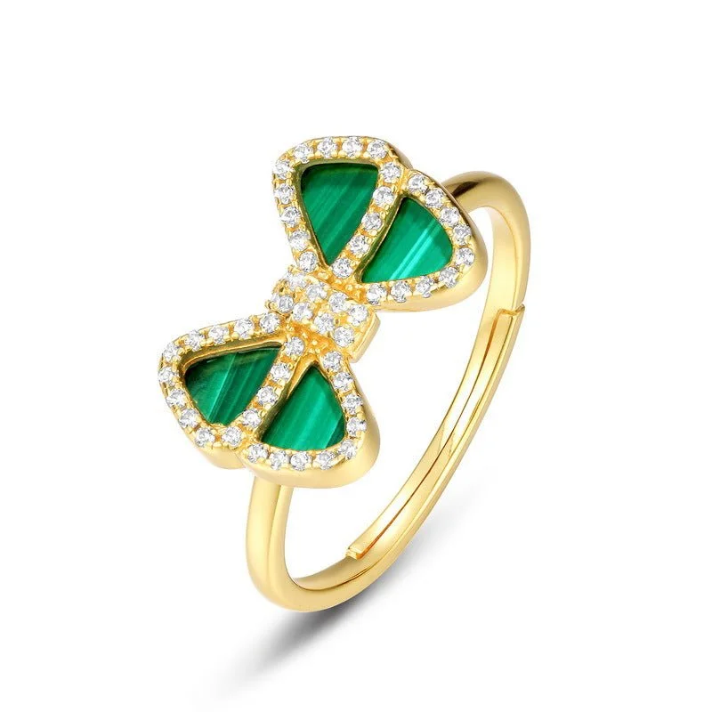 Tanzanite Gemstone Rings in 10K Gold with a Trilogy Design for a Sophisticated GiftBow Malachite Ring-Gold Vermaeil