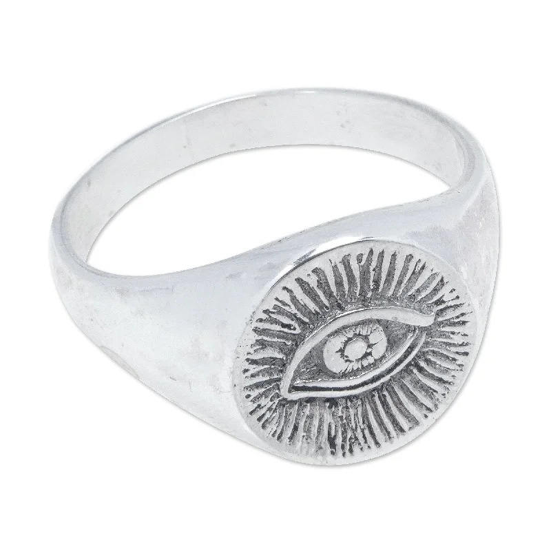 Fashion Rings with Initial Charms in Silver - Plated Metal for a Custom AccessoryNovica Handmade Icon Of Mysticism Sterling Silver Signet Ring