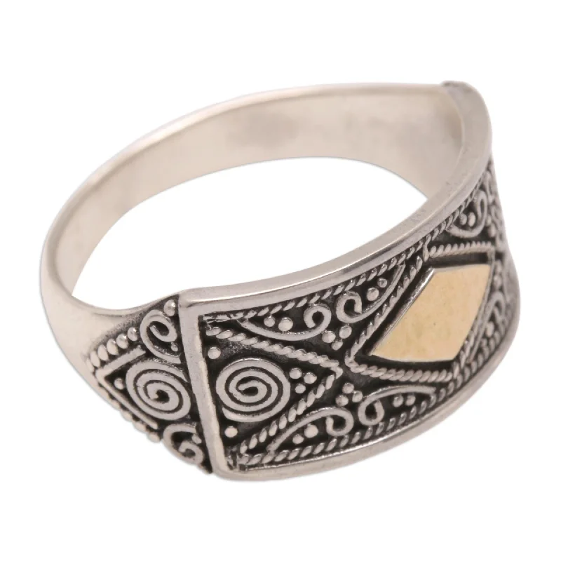 Fashion Rings with Initial Charms in Silver - Plated Metal for a Custom AccessoryNovica Handmade Royal Rhombus Gold-Accented Domed Ring