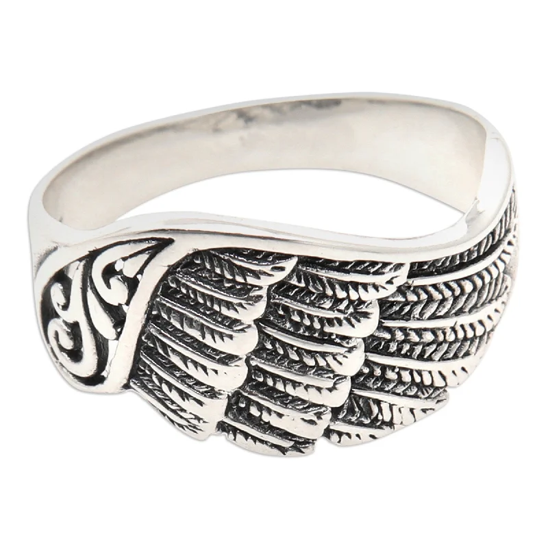 Textured Fashion Rings in Pewter with Hammered and Embossed SurfacesNovica Handmade Mighty Wing Sterling Silver Band Ring