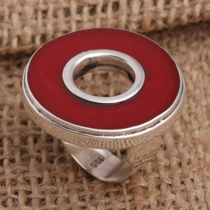 Fashion Rings with Initial Charms in Silver - Plated Metal for a Custom AccessoryNovica Handmade In The Round - Red Sterling Silver Cocktail Ring