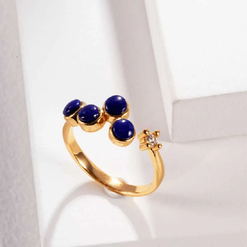 Peridot Gemstone Rings in 14K Gold - Filled Metal with a Pave - Set Band for a Sparkling LookFlower Lapis Lazuli  Ring in 18k Gold Vermeil