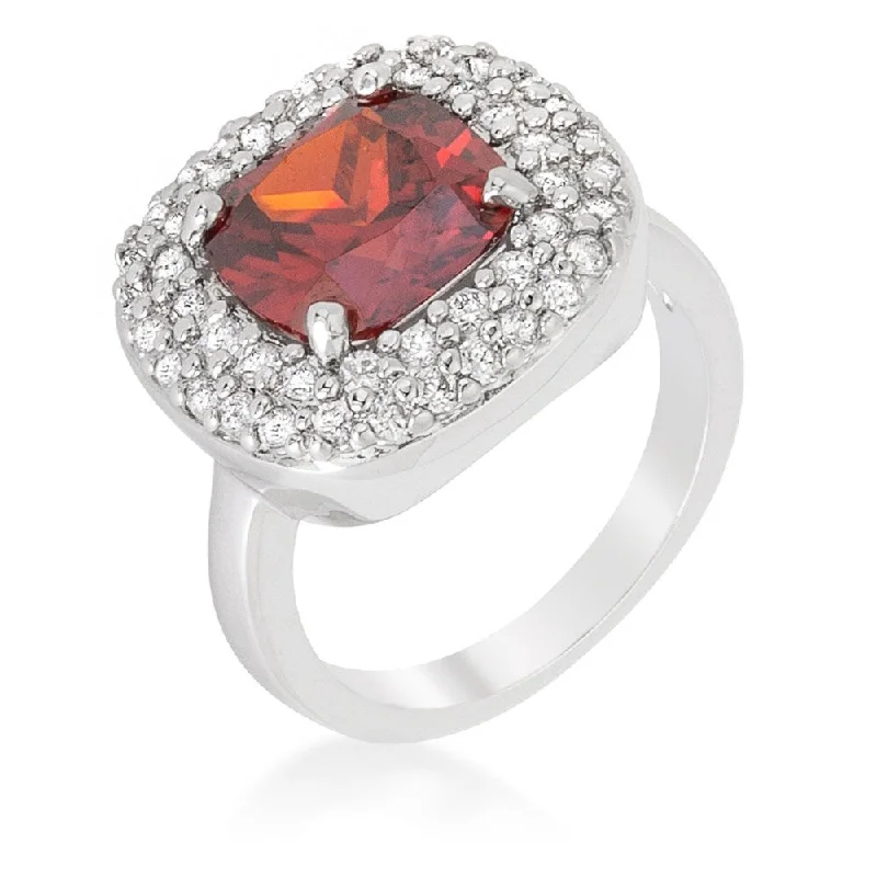 Rhinestone - Embellished Fashion Rings in Silver - Tone Metal for a Glamorous TouchMicropave Red Bridal Cocktail Ring