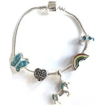 Luxury Chamm BraceletsChildren's Sis 'Magical Unicorn' Silver Plated Charm Bead Bracelet