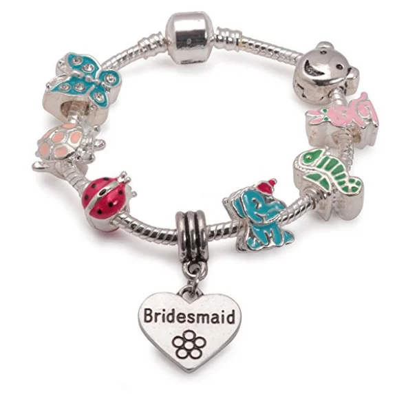 Custom Chamm BraceletsChildren's Bridesmaid 'Animal Magic' Silver Plated Charm Bead Bracelet