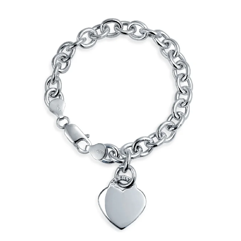 Chamm Bracelets for womenSubstantial Solid Link Heart ID Bracelet Charm Sterling Silver Made in Italy