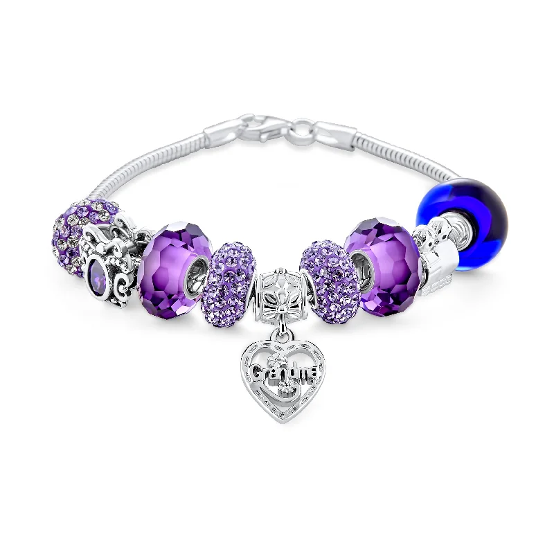 Affordable Chamm BraceletsPurple Love Grandma Family Charm Bracelet Sterling Silver 6.5-8 Inch