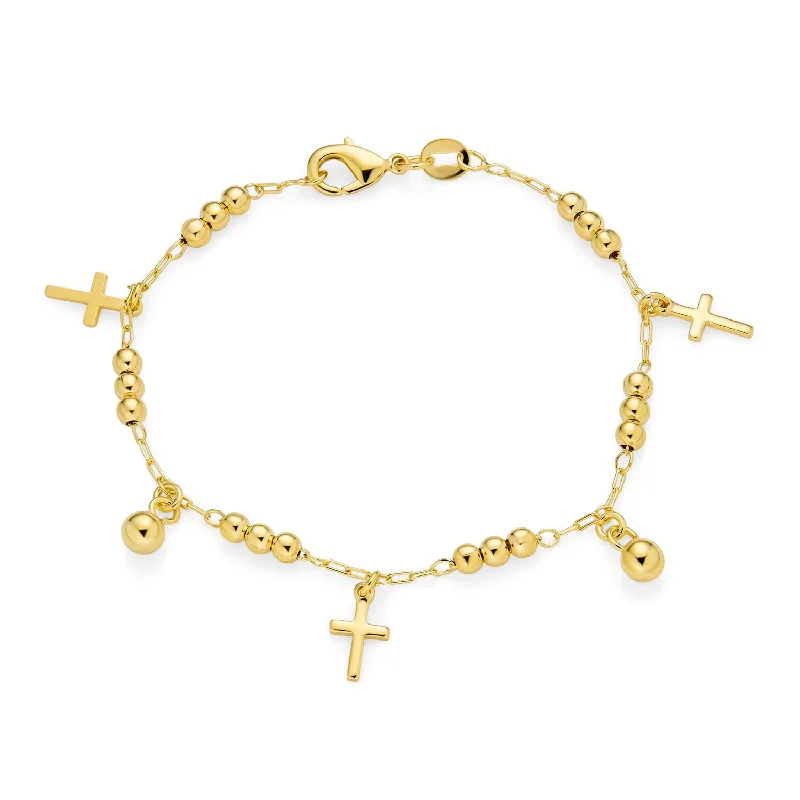 Chamm Bracelets for meditationChristian Religious Beads Charm Cross Bracelet 18K Gold Plated Brass 7.5 Inch