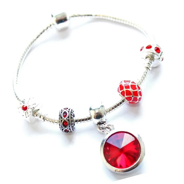 Chamm Bracelets for meditationChildren's 'July Birthstone' Ruby Colored Crystal Silver Plated Charm Bead Bracelet