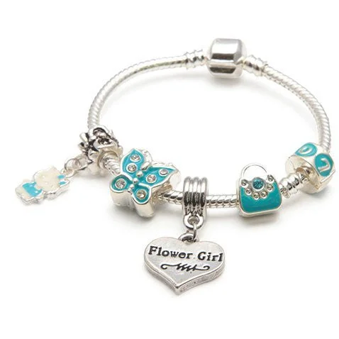 Affordable Chamm BraceletsChildren's Flower Girl 'Blue Butterfly' Silver Plated Charm Bead Bracelet