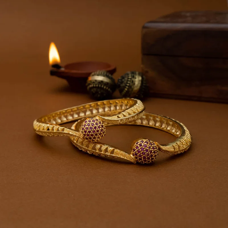 Solid Gold Bangles with Intricate Floral Engravings for a Luxurious LookKF101279  - Gold Plated Bangle (pair)