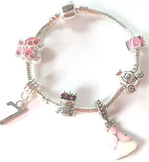 Chamm Bracelets for everyday wearPink Princess 7th Birthday Girls Gift - Silver Plated Charm Bracelet