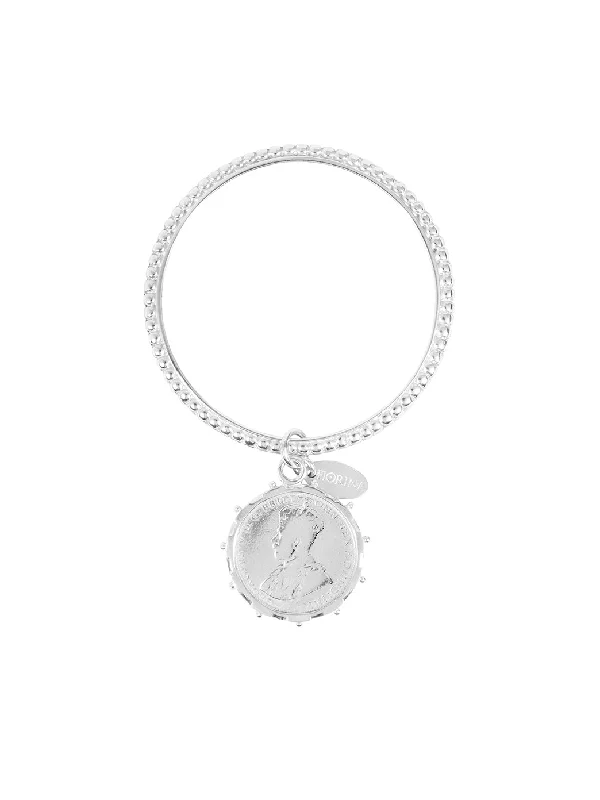 Stretch Bangle Bracelets with Elastic Cord for a Comfortable FitAlia Bangle with Silver Encased Coin