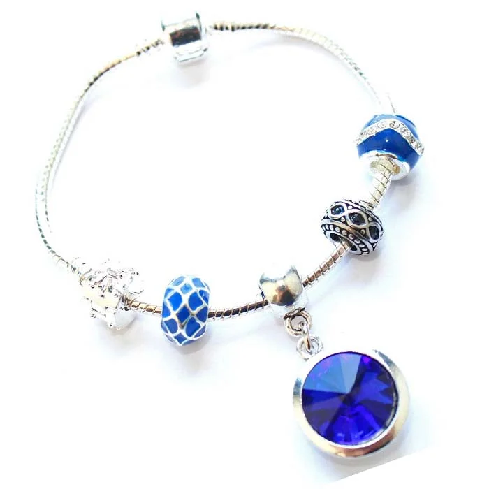 Chamm Bracelets for everyday wearChildren's 'September Birthstone' Sapphire Colored Crystal Silver Plated Charm Bead Bracelet