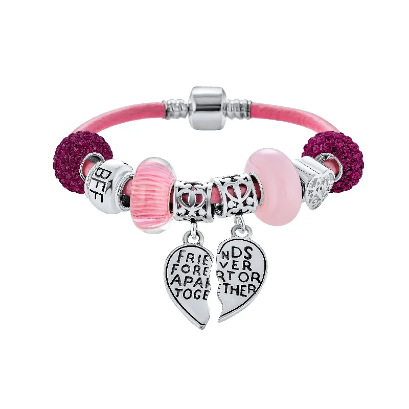 Chamm Bracelets for gift ideasBest Friend Sorority Sister BFF Heart Butterfly Charm Bracelet Pink Leather Silver Clasp