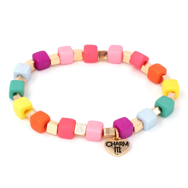 Affordable Chamm BraceletsGold Multi Cube Stretch Bead Bracelet