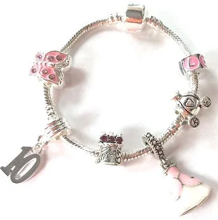 Chamm Bracelets with positive energyPink Princess 10th Birthday Girls Gift - Silver Plated Charm Bracelet