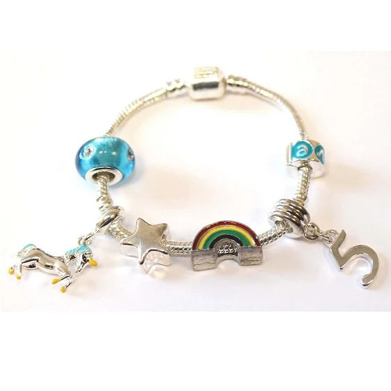 Personalized Chamm BraceletsChildren's 'Magical Unicorn 5th Birthday' Silver Plated Charm Bead Bracelet