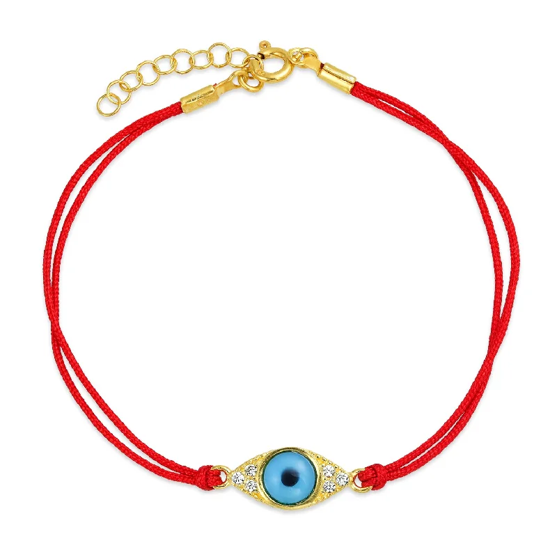 Custom Chamm BraceletsMinimalist Charm Bracelet with Turkish Blue Evil Eye and Red String 14K Gold Plated