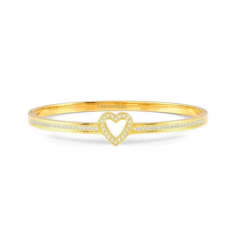 Clear Crystal - Embellished Bangles for a Sparkling and Elegant AppearanceNomination Pretty Bangle, Heart, Cubic Zirconia, Yellow PVD, Stainless Steel