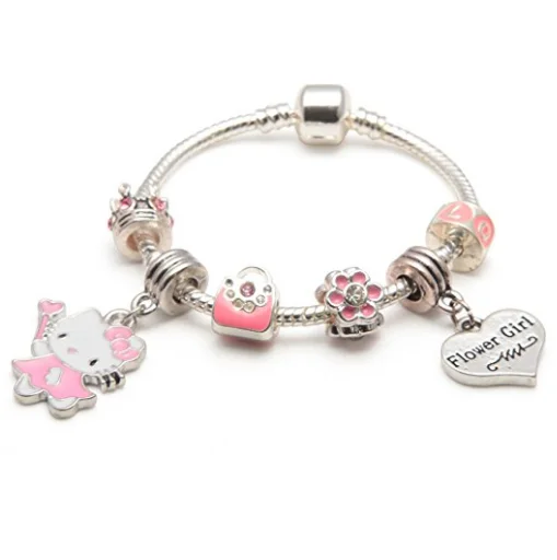 Chamm Bracelets for mindfulnessChildren's Flower Girl 'Pink Kitty Cat Glamour' Silver Plated Charm Bead Bracelet