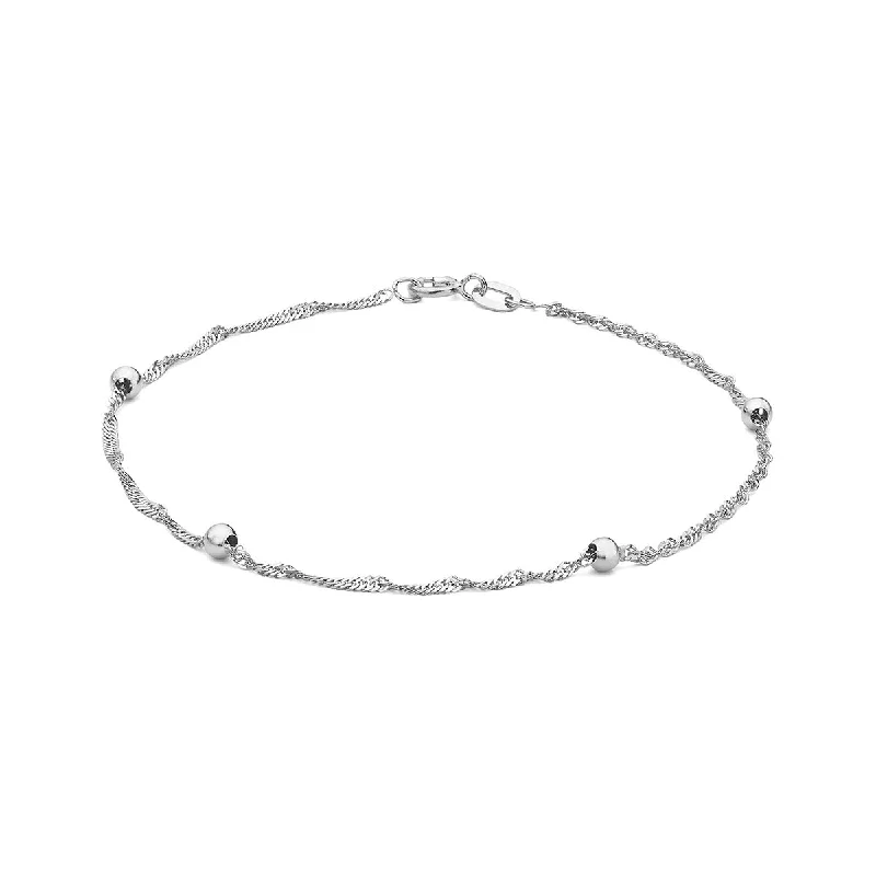 Bangle Bracelets with Adjustable Screw - Closures for a Secure Fit9K White Gold Twist Curb & Balls Chain Bracelet