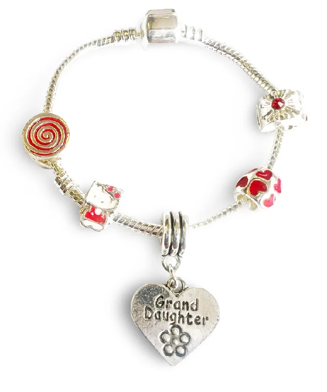 Chamm Bracelets with positive energyChildren's Granddaughter 'Red Kitty Cat' Silver Plated Charm Bead Bracelet