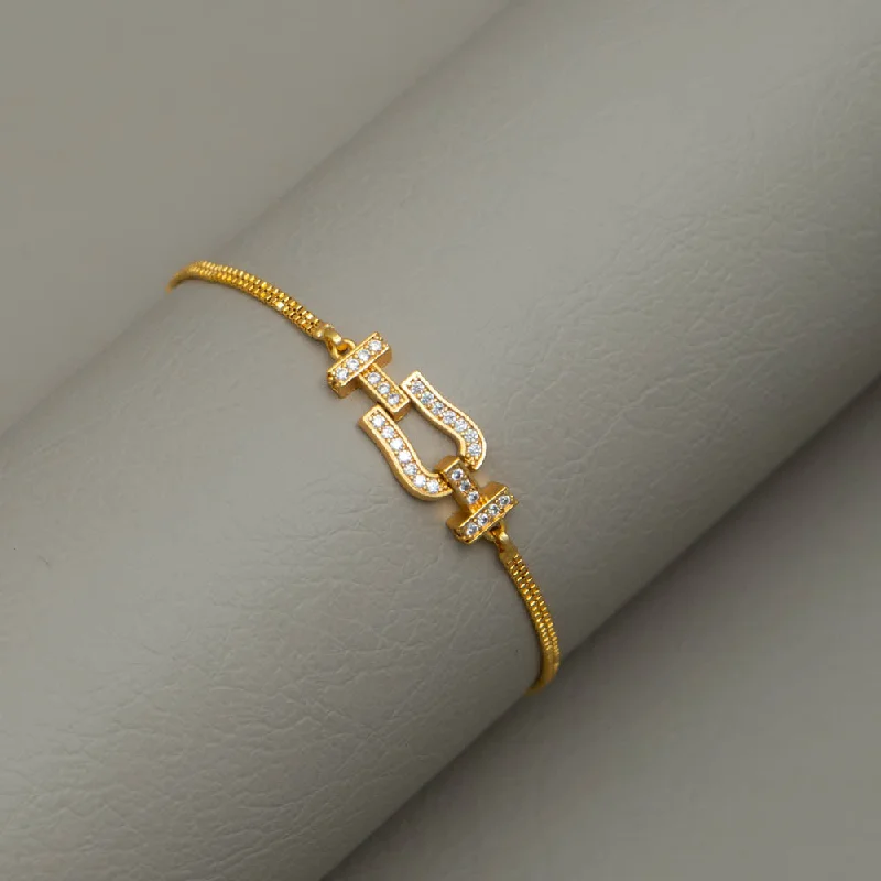 Pearl - Adorned Bangle Bracelets with Delicate Silver ChainsPE101616 - Gold Toned AD Stone Bracelet